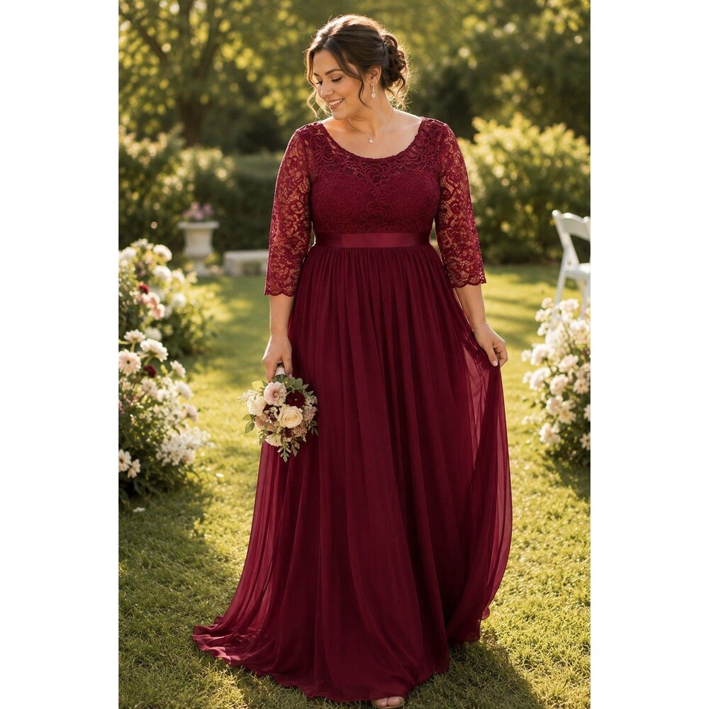 Ever Pretty Burgundy Lace Chiffon Maxi Formal Dress XL Sweetheart 3/4